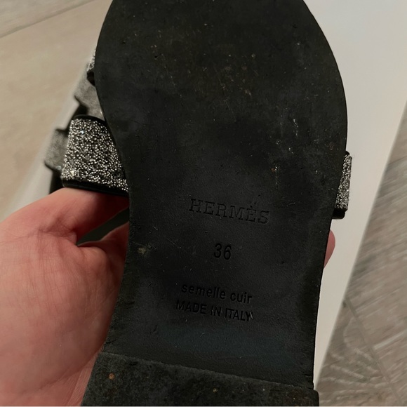 Hermes Noir Oran Goatskin Crystal Detail Sandal - Picture 9 of 13